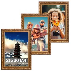 Victor Cadre Photo Rubens Set de 3 - en 21x30 cm (A4) Marron Or - Bar: 30x20mm - Verre Véritable - Châssis pour l'image Baroque - Antique - Vintage 20x30 - A4 Ancien (Victor_Store, neuf)