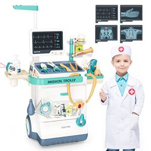 Mallette Docteur Enfant,Jouet Docteur avec Chariot 28Pi&egrave;ces Kit du Docteur M&eacute;dicale Jouet avec St&eacute;thoscope, Thermom&egrave;tre, Seringue,Jeu d'imitation Cadeau pour Fille Gar&ccedil;on Enfant 3 4 5 6 7 Ans (jiashengxin EU, neuf)
