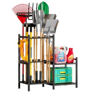 Taotigzu &Eacute;tag&egrave;re &agrave; Outils de Jardin avec Crochets Mobiles,Porte-Outils de Jardin en M&eacute;tal pour Balai, R&acirc;teau, Pelle,Rangement Outils Jardin avec Stockage Classifi&eacute; (Huilin CO.,LTD, neuf)