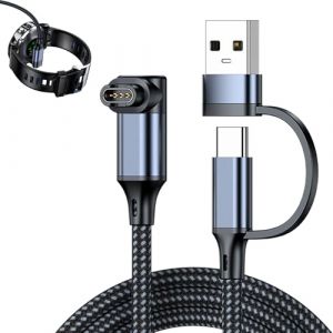 2-En-1 USB C Cable de Charge pour Montre Garmin,1.2M Long,Type-C +USB,Chargeur Cordon pour Garmin Fenix 8 E 7 7X 7S Sapphire Solar,Forerunner 970 965 955 570 265 255 165 55 45,Vivoactive 6 5 4 - Gris (JR-Kong, neuf)