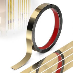 efuturetime Moulure Autocollante en Acier Inoxydable, 2cmx5m, Garniture Murale Autoadh&eacute;sif, Moulure Flexible avec Effet Miroir pour D&eacute;coration de Meuble, Bordure de Miroir, Mur, Porte, Plafond, Dor&eacute; (efuturetime, neuf)