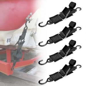 Sangle d'arrimage pour remorque de bateau, 1,2 m, robuste, réglable, boucle à dégagement rapide, crochets anti-rayures, pour ponton, jet-ski, bateau à rames, kayak (4 pièces) (UISKEDS, neuf)