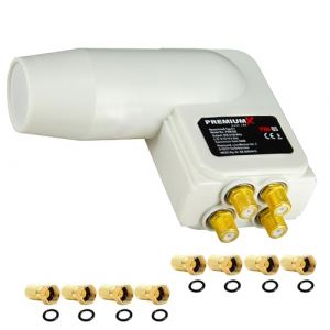 PremiumX Quad LNB White Sat Connexion directe 4 participants Commutateur Quattro Convertisseur de Signal TV Satellite DVB-S2 HD 4K avec Prise F 8X avec Bague d'&eacute;tanch&eacute;it&eacute; (WILTAnet | Preise inkl. MwSt., neuf)