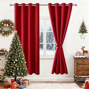Hiasan Rideaux pour chambre &agrave; coucher, rideaux occultants, rideaux avec &oelig;illets, rideaux rouges d'hiver occultants, 2 pi&egrave;ces, 106 x 160 cm (largeur x hauteur), doux rideaux coulissants courts (Hiasan, neuf)