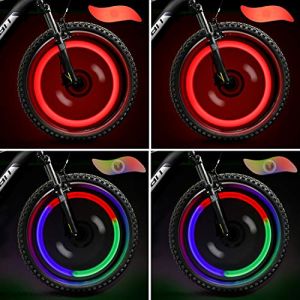 TAGVO LED Roue Lumières (Rouge+Vert+Bleu+Multicolore) Lot de 4 avec Boîte Délicate,Imperméable Facile à Installer Roue Spoke Lights Lampe LED Neon Tire Flash avec 3modes de Flash, pour Tous Les vélos (lipsd eu, neuf)