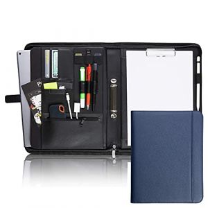 Vebon® Classeur à anneaux A4 "Paris" I Conférencier avec fermeture Éclair + pince I Porte documents A4 + pochette ordinateur portable I organiseur professionnel avec rangement I Simili cuir I Bleu (Vebon, neuf)