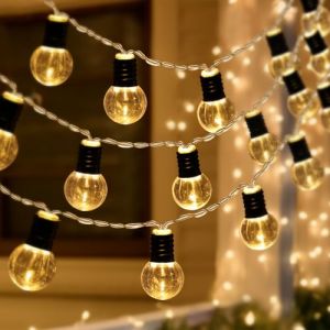 Guirlande lumineuse LED à piles - 20 LED - Avec minuterie - Blanc chaud - Mini ampoule - Pour intérieur, chambre, fête, Noël, mariage - Fonctionne avec piles - Décoration de Noël (Tianchen-US, neuf)