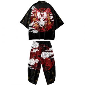 DOSLAVIDA Ensemble de veste kimono japonaise pour hommes, veste &eacute;l&eacute;gante ouverte sur le devant avec short, cardigan imprim&eacute; de style chinois, XX-Large (jinzhongweixishangm, neuf)