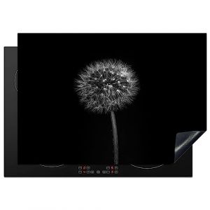 KitchenYeah&copy; Protege Plaque Tapis Pour Induction 75x52 cm Deco Cuisine Protection Vitroc&eacute;ramique Pour Cuisiniere Pissenlit - Noir - Fleurs - Botanique (KitchenYeah, neuf)