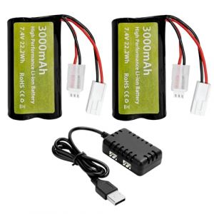 2PCS 7.4V 3000mah 15C 2S Batterie Li-ION avec Mini Tamiya Plug avec 1PCS Chargeur 2-en-1 pour UDI009 UDI902 UDI002 AA102 feilun FT009 RC Bateau Bateau &agrave; Grande Vitesse Mod&egrave;le de Bateau (FengYun Store, neuf)