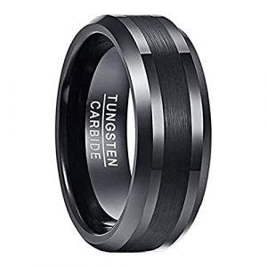 NUNCAD 8mm Alliance Noir Homme Femme en Tungstène Simple Mat Brossé, Bague Anneau pour Fiancaille Mariage Anniversaire Taille 70(22.3) (NUNCAD FR, neuf)