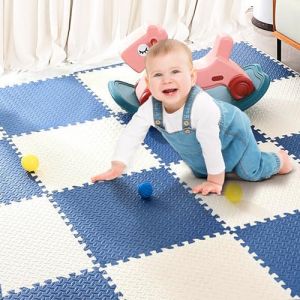 LuLuanping EVA Puzzle Tapis Mousse Bebe, Puzzle Géant, Mousse Tapis de Jeu Interactif pour Enfants, Baby Mat à Ramper 16 Pièces, sans Substances Nocives, 30 * 30CM (Blanc+Bleu) (WELLTELLSHELL LIMITED, neuf)