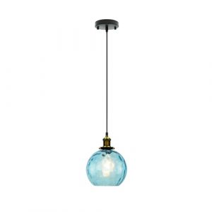 EKSED Suspension Boule Verre Ondulé - Lampe Suspendue Vague avec Abat-Jour Laiton pour Îlot Cuisine & Salle à Manger (Bleu clair,15cm) (dkieohwi, neuf)