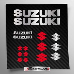 Kit autocollants compatible avec Suzuki réservoir et casque moto | Autocollant pré-réglé facile à appliquer | inscriptions logos | Stickersland® (Argent brillant métallisé) (Stickersland, neuf)