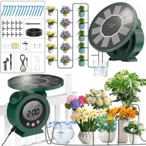 TRJZWA Système Irrigation Solaire avec Plusieurs Programmes D'arrosage,2025 Dernier Système D'irrigation Goutte à Goutte avec Réveil Solaire avec 15 Goutteurs pour Plantes en Pot/Jardin/Serre/Pelouse (TRJZWA Garden Automatic Irrigation Shop EU-RS, neuf)