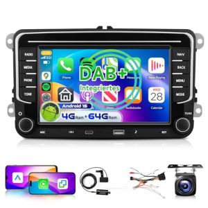 4G/64G Podofo 7" Autoradio Bluetooth pour VW Golf 5/6 Polo Passat Skoda Touran Tiguan Seat Carplay Android Auto sans Fil,Type-C/USB,WiFi GPS Navi RDS/FM DSP,Android 15 Radio 2 DIN cam&eacute;ra de recul AHD (Podofo electronic, neuf)