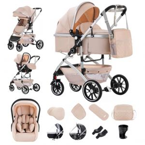 Gcarebb 3 en 1 Landau, Poussettes de ville avec si&egrave;ge auto, Poussette pliante &agrave; une touche avec canne de marche, Poussette combin&eacute;e paysage &agrave; cadre en aluminium pour nouveau-n&eacute; 0-4 ans (Gcarebb, neuf)