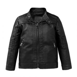 Lengender Blouson de Motard en Simili Cuir pour Enfant garçon - Manches Longues - Veste en Imitation Cuir Printemps Automne (FR/ES, Numérique, 150, Taille normale, Noir A) (FindPitaya, neuf)