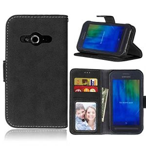 SATURCASE Galaxy Xcover 3 Coque, R&eacute;tro Givr&eacute; PU Cuir Magn&eacute;tique Flip Portefeuille Support Porte-Carte Coque Housse &Eacute;tui pour Samsung Galaxy Xcover 3 SM-G388F (Noir) (SATURCASE-EU, neuf)