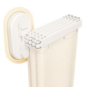 Tringle A Rideau De Douche Angle sans Percage, Tringle &Agrave; Rideau De Douche Pliable avec Ventouses, Barre De Douche en L R&eacute;tractable pour Baignoire De Salle De Bain(Beige,136cm) (QWKJGS, neuf)