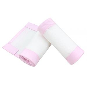TupTam Barreaux Protection Filet Tour de Lit B&eacute;b&eacute; Mesh 3D Pack de 2 pi&egrave;ces, Blanc/Rose, env. 128 x 30 cm (pour lit d'enfant 140x70) (LotteStyle, neuf)