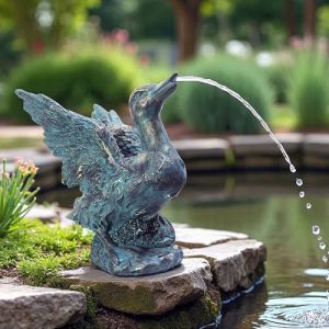 Arnusa Gargouille solaire - Figurine de bassin avec pompe solaire et jeu d'eau - Décoration de jardin en polyrésine aspect cuivre - Fontaine solaire pour étang de jardin et cours d'eau (canard 22 x 19 (Arnusa-Shop, neuf)