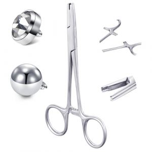 Pince de piercing de 4 mm en acier inoxydable - Longueur : 13 cm - Boule de piercing à vis sur outil - Pince à piercing - Boule de piercing - Dévisseuse autobloquante (Piercing Jewelry, neuf)