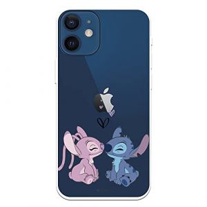 Coque pour iPhone 12 Mini officielle Lilo & Stitch - Angel & Stitch Baiser pour prot&eacute;ger votre t&eacute;l&eacute;phone portable - Coque en silicone souple sous licence officielle Disney (La Casa de Las Carcasas, neuf)
