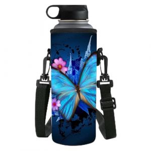 NETILGEN Housse de bouteille d'eau en n&eacute;opr&egrave;ne avec papillon bleu - Sac bandouli&egrave;re isotherme pour femmes et filles - Id&eacute;al pour la salle de sport et les voyages - Prot&egrave;ge bouteille pour bouteilles en (NETILGENSHOP, neuf)