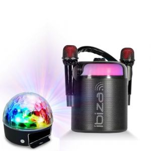 Ibiza - Pack Karaok&eacute; Enceinte Bluetooth Autonome Portable Ibiza Sound KARAHOME-BK 120W USB 2 Micros sans Fil - Effet Lumi&egrave;re Party-ASTRO6 (Starmix, neuf)