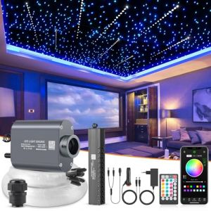 SUNKENET 16W Meteor Fibre Optique Lumineuse, 450pcs of (0.75+1.0+1.5mm)*3m Fibre Optique Bluetooth//Télécommande, Ciel étoilé Voiture +Kit d'éclairage pour étoile filante pour Voiture/Maison (SUNKENET, neuf)