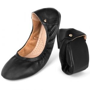 OFFCUP Ballerines Femme Flats Chaussures, Ballerines Femme Plates Pliable, Chaussures Pointe Ronde Fermé Respirantes Chaussure de Danse en Cuir Confortable Simple, Polyvalentes et à la Mode-Noir (BEST-SELLER5, neuf)