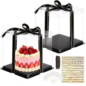 NAHUAA 2 Pièces Boite a Gateau Transparente Transportable 24x24x27 cm Boite Transport Gateau avec Couvercle et Ruban Boîte à Gâteau Transparente en Plastique Boîte Gateaux Layer Cake pour Patisserie (DEFOONLINE, neuf)