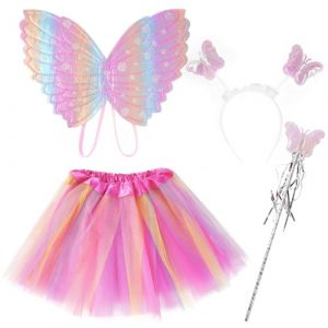 AUYAO Deguisement Papillon Fille Papillon Costume de Fée Papillon, Papillon Ailes pour Enfants Ailes Papillon, Ailes de Fée Mignon Papillon Wings Rose Accessoires Carnaval Cosplay Party Fête(4Pcs) (Yadark, neuf)
