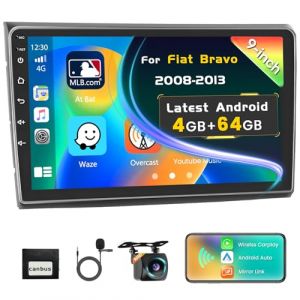[4+64GB] Inefala Android 15 Autoradio 2 Din pour Fiat Bravo 2008-2013, 9 Pouces écran Tactile Poste Radio avec Wireless Carplay Android Auto GPS WiFi RDS Caméra de Recul & Mic (Inefala EU, neuf)