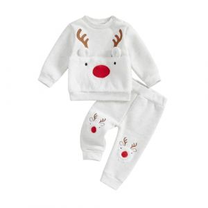 Dazzerake Ensemble de No&euml;l B&eacute;b&eacute; Gar&ccedil;on Fille D&eacute;guisement en Polaire Sweat Pantalon Unisexe 6 Mois-4 Ans (Gris Clair, 0-3 Months) (gaokana, neuf)