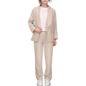Blazer Fille Blazers à Manches Longues pour Filles Col ChâLe Veste De Costume Formelle Printemps Manteau Enfant Veste Fille Couleur Unie Ensemble Pantalon 2 Pièces Chic et Couleur Unie Slim (Seraphido, neuf)