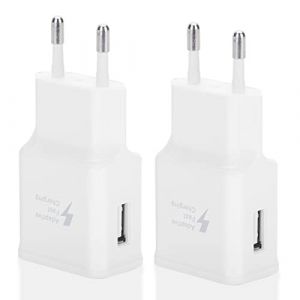 Lot de 2 Adaptateurs de Charge USB Rapides pour Samsung S22/S21/S20/S10/S10E/S6/S7/S8/S9/Edge/Plus/Active/A72/A53 5G, Note 5 8, Note 9, Note10/20/Google Pixel 2/3/XL et Autres Smartphones/Appareils (KAIMENGLONG, neuf)