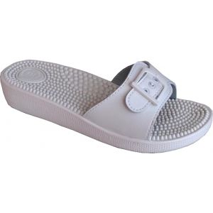 EKO FIT - Sandale de Maison Femme avec Semelle de Massage à Picots – Stimule la Circulation – Confort Optimal – Une Boucle Réglable – Antidérapante - BLANC 40 (Popshoe, neuf)