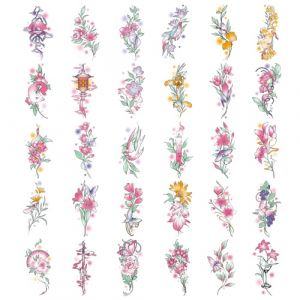 30 Feuilles Aquarelle Tatouage Ephemere Fleur Tatouage Temporaire Étanche Fleur Série Autocollant De Tatouage, Petit Coloré Faux Tatouage Ephemere Femmes Filles Faux Tatouage Imperméables (CANRNYACBZK11, neuf)