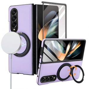 XKchatpt Coque pour Samsung Galaxy Z Fold 3, Support Rotatif &agrave; 360&deg; avec Protection d'&eacute;cran, Cuir PU, Charge sans Fil, Antichoc et antichute,&eacute;tui pour Samsung Galaxy Z Fold 3 (Violet) (Shenzhen Xingminghui Digital, neuf)