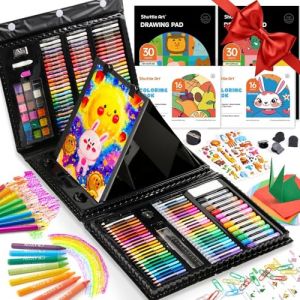 Shuttle Art 335PCS Malette Dessin, Malette Coloriage, Kit Dessin avec Chevalet, 2 Blocs, 2 Livres de Coloriage, Crayons de Couleur, Aquarelle, Marqueurs pour Cadeau (Noir) (Lexeu, neuf)