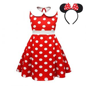 Lito Angels Deguisement Robe Minnie Mouse avec Oreilles de Souris Serre-tete pour Enfant Filles Taille 4-5 ans (étiquette en tissu 120), B - Pois Rouges (Lito Angels FR, neuf)