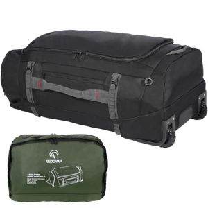 REDCAMP 120L Sac de Voyage &agrave; roulettes | Transport 3-en-1 (Dos/Main/&agrave; Tra&icirc;ner) | sans Tige T&eacute;lescopique - Pliable et Ultra Compact | Grand Sac Duffle pour Sport, Camping, Randonn&eacute;e, Voyage - Noir (Redcamp Outdoor Gear, neuf)