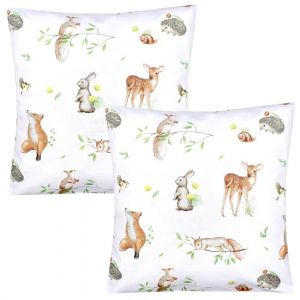TupTam Taies d'oreillers Housse de Coussin Décoratives pour Enfant avec Fermeture Hôtel 2 Pièces, Animaux de la forêt/Hérisson/Chevreuil/Renard/Lapin/Beige, 80 x 80 cm (LotteStyle, neuf)