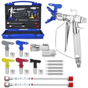 Kit de Pistolet a Peinture Airless,avec 5 Buse de Pulvérisation Airless, Buse Siège, Airless Peinture Pistolet Tige De Rallonge et Joints Rotatifs et 60 Mesh Éléments de Filtre et la Boîte (Summer sunflowers, neuf)