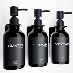 HCYWOC Lot de 3 distributeurs de shampooing pour mur de douche, distributeur de shampooing et d'apr&egrave;s-shampoing avec 16 &eacute;tiquettes &eacute;tanches, distributeur de savon sans per&ccedil;age, distributeur de savon (HCYWOC, neuf)