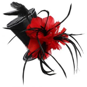 minkissy Mini Serre-t&ecirc;te Chapeau Haut De Forme Noir Avec Plume Rouge Accessoire Cheveux L&eacute;ger Pour F&ecirc;tes Halloween Et Cosplay Femme (Master Self, neuf)