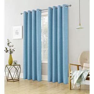 always4u Rideau Occultant Isolant Thermiques en Faux Lin, Rideaux Occultant 100%, Double Rideaux Salon Moderne &agrave; Oeillets, Tissu Doux Infroissable Bon Teint, Bleu Alpin 114x241cm Lot de 2 (Always4u Soft Furnishings, neuf)