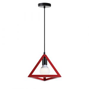 iDEGU Suspension Luminaire Vintage Lustre Industriel Métal Luminaire Plafonnier Design de Géométrique E27 Lampe Suspension Abat-jour Triangle, 25CM, Rouge (IDEGU, neuf)